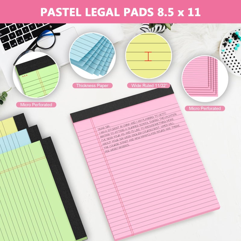 Vishoitty Colored Legal Note Pads 8.5 x 11, 4 Pack Pink Legal Pad 8-1/2 x 11 Writing Paper Tablets, Wide Ruled Colored Notebook Paper, Perforated Letter Size Legal Pads 8.5 x 11, Premium Paper, 30 Sheets/ Pad - Image 3
